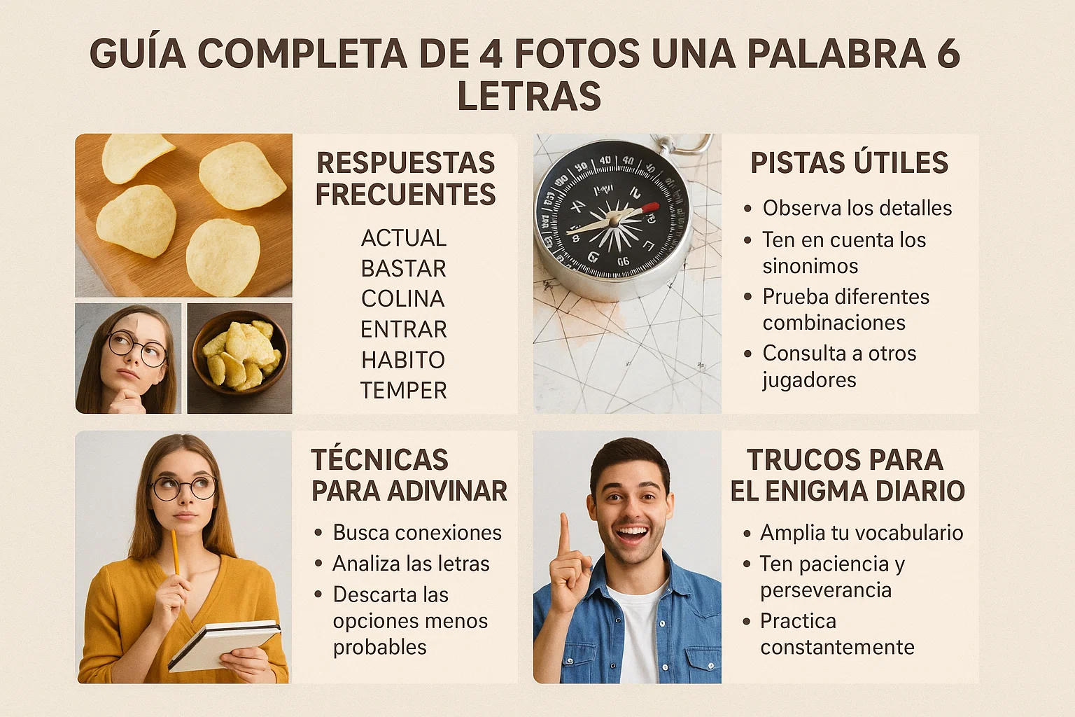 4 Fotos Una Palabra 6 Letras: Respuestas, Pistas y Trucos Actualizados 1 Pistas visuales para 4 Fotos Una Palabra 6 Letras mostrando brillo, herramienta, lluvia y tiempo