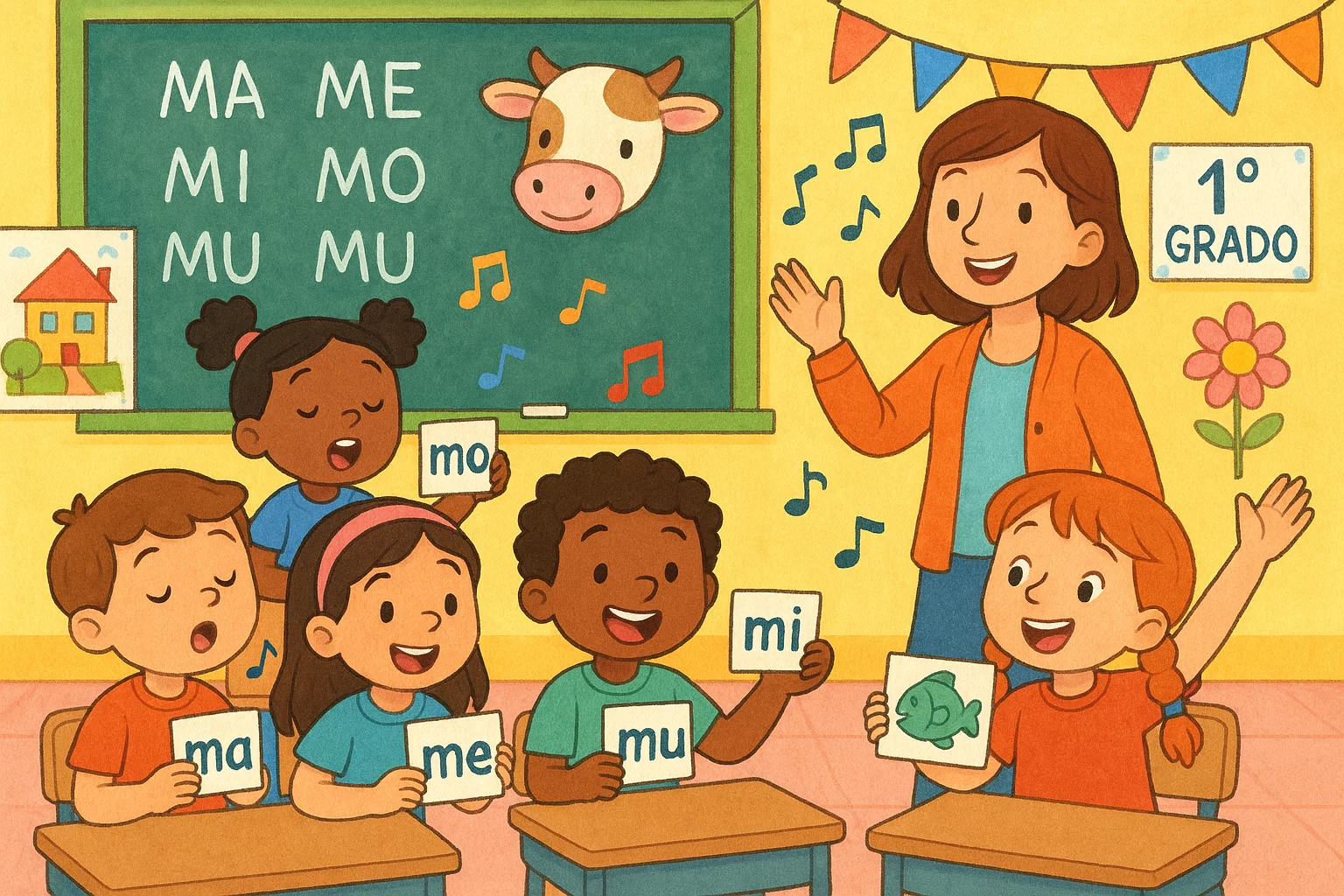 Actividades Con Ma Me Mi Mo Mu: Juegos y Recursos para Primaria 1 Niños aprendiendo las sílabas ma me mi mo mu con juegos y canciones en clase de primaria