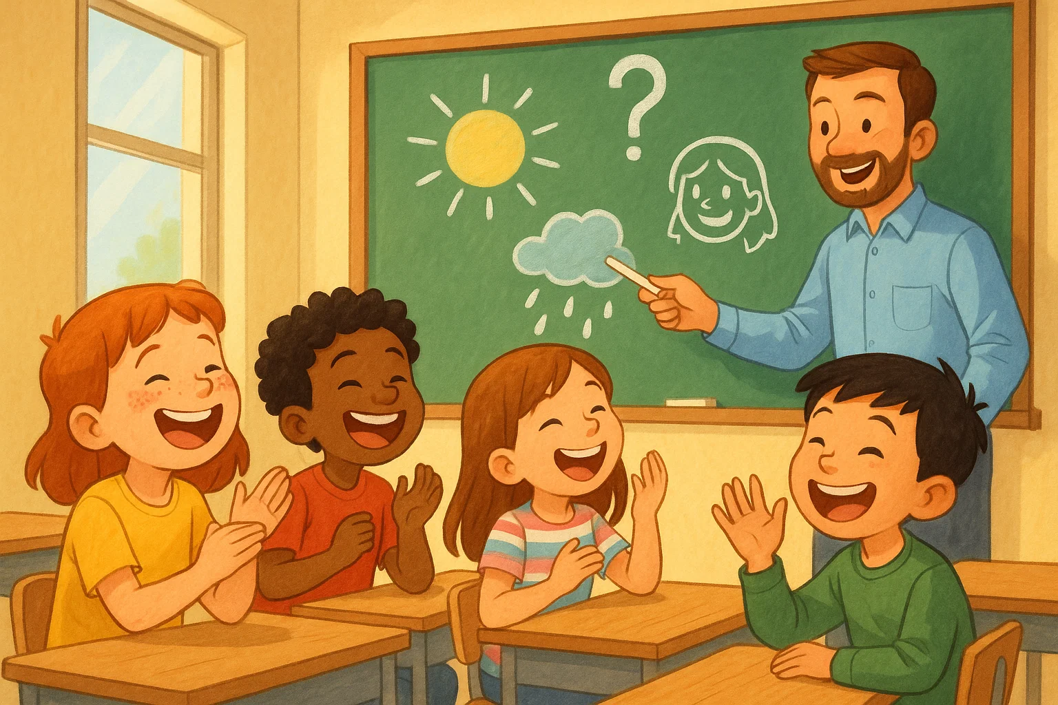 Adivinanzas en sentido figurado para niños divertidas y educativas 1 Niños resolviendo adivinanzas en sentido figurado en clase de primaria