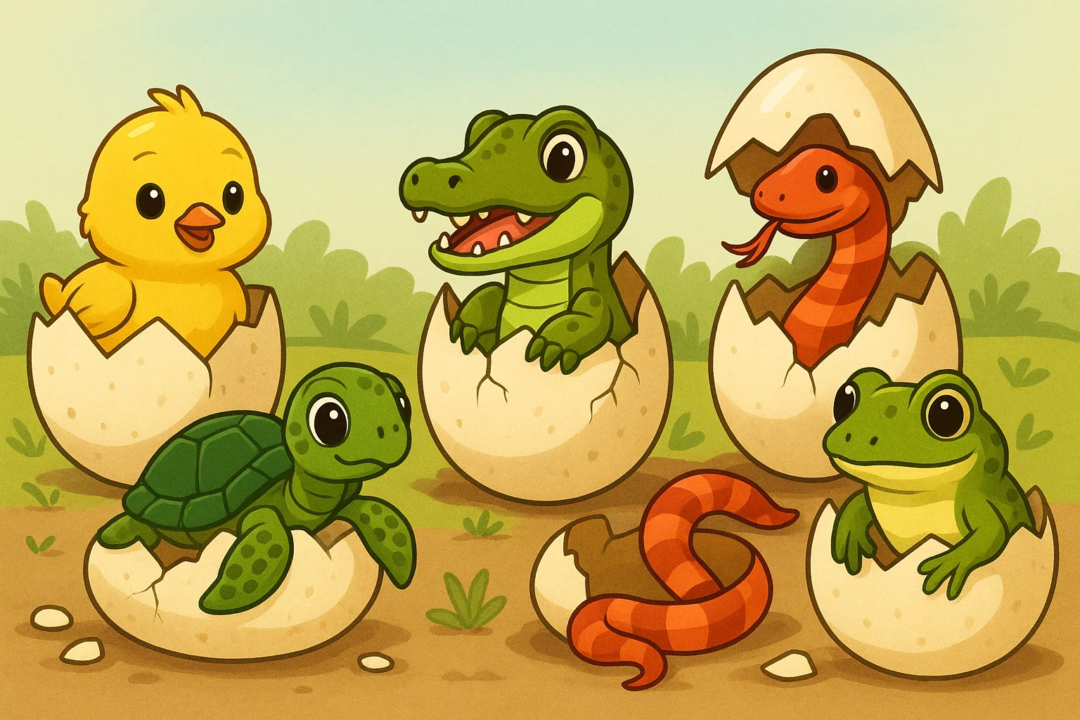 Animales que nacen del huevo animados: ejemplos y curiosidades 1 Animales animados naciendo de huevos en estilo educativo