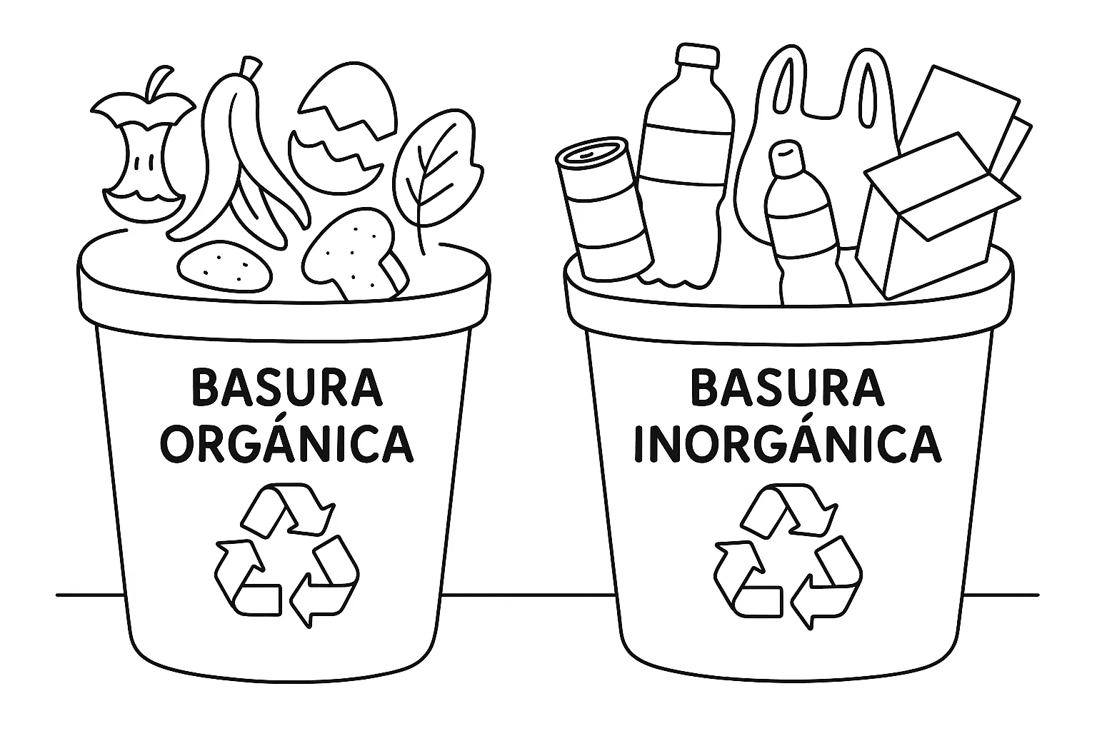 basura orgánica e inorgánica para colorear para niños