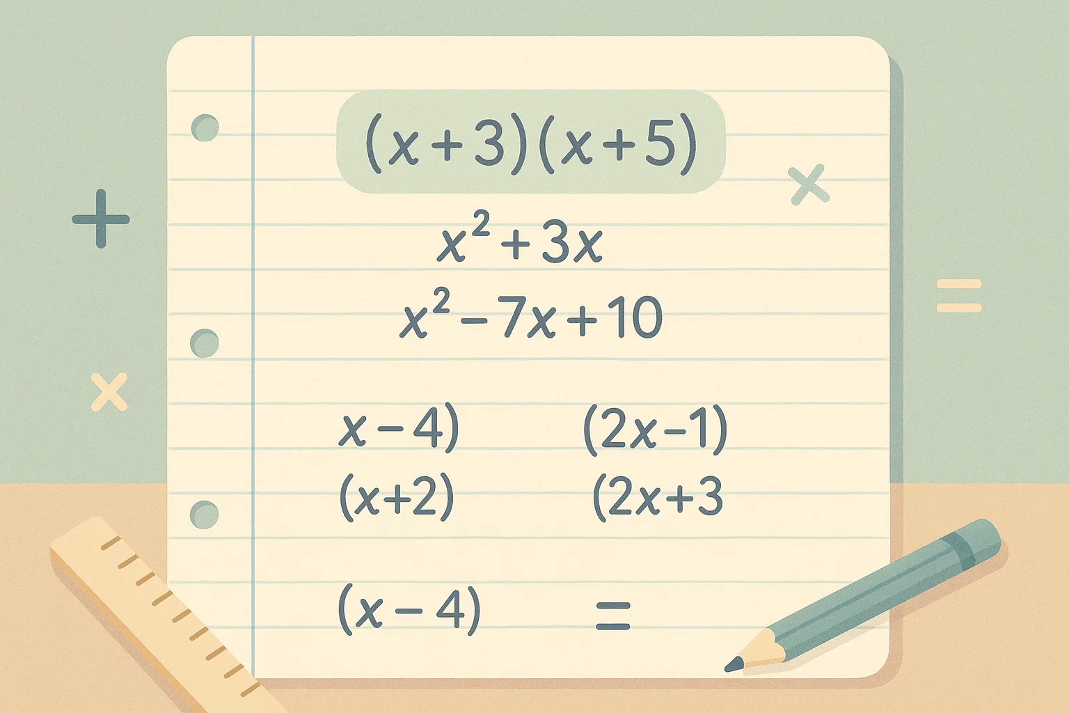 Ejemplo visual de binomio con término común explicado de forma sencilla