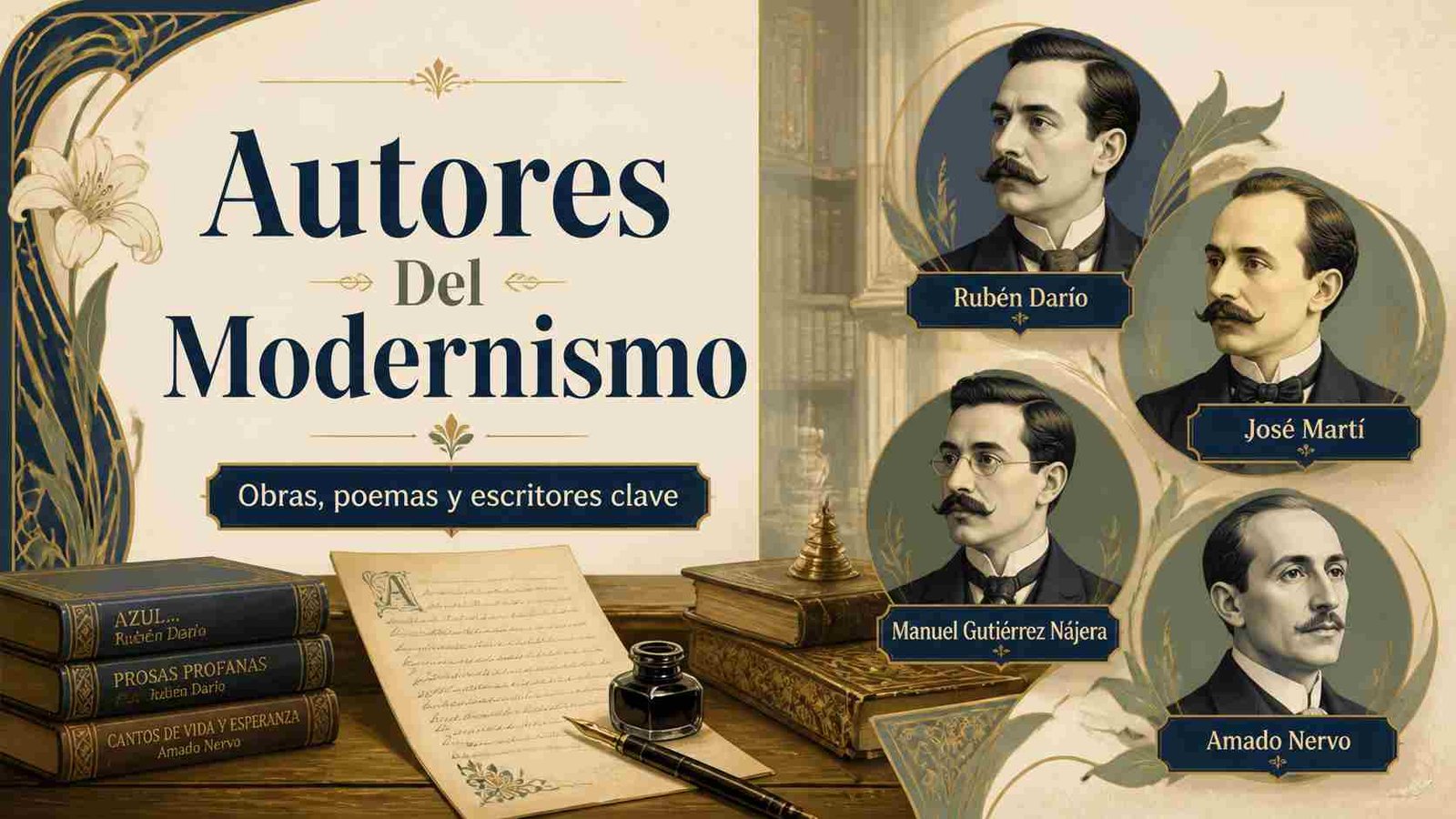 Autores y obras del modernismo con libros, poemas y escritores clásicos