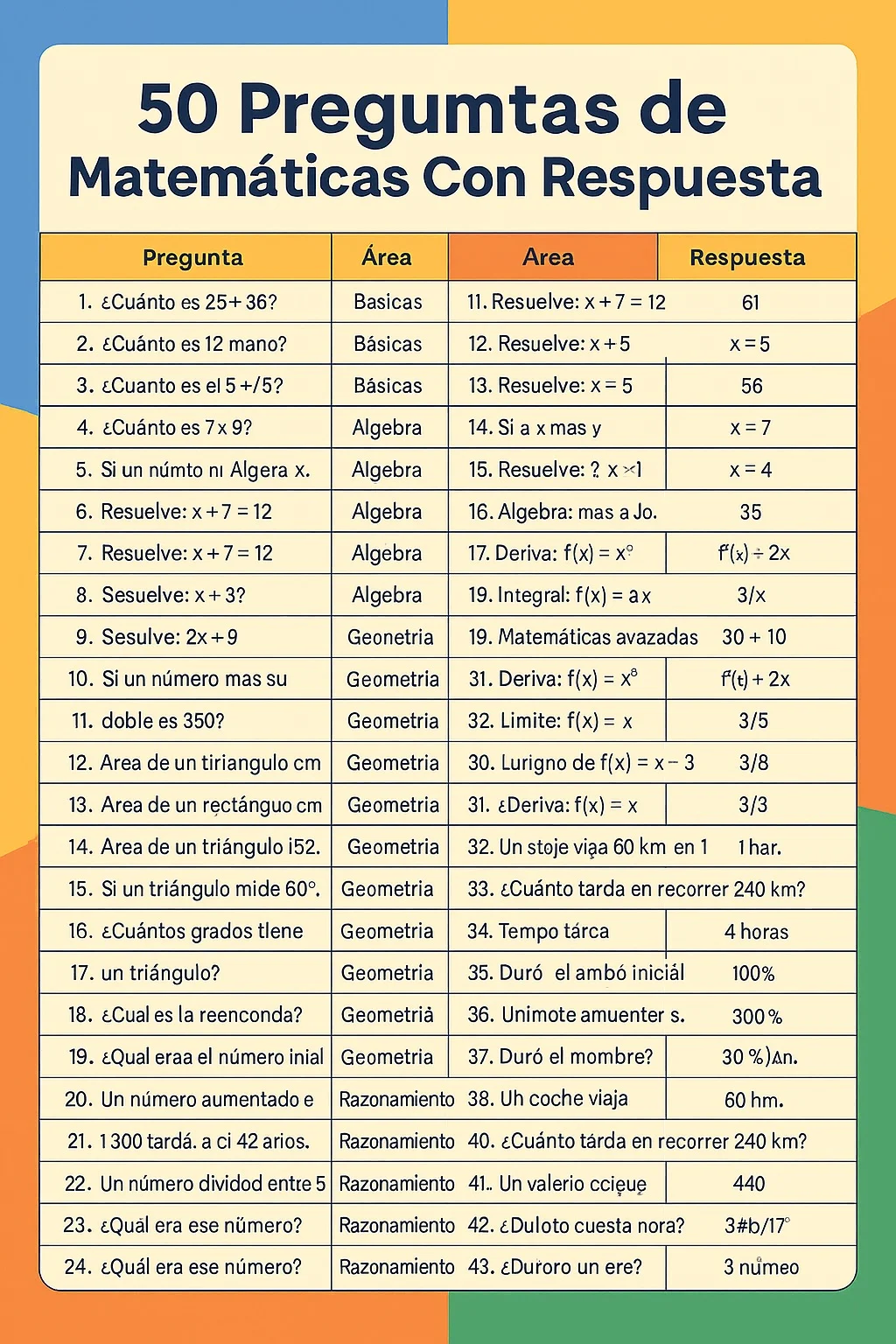 50 Preguntas de Matemáticas con Respuesta (Ejemplos y Explicación) 2 Cuaderno de matemáticas con calculadora y fórmulas para 50 preguntas de matemáticas con respuesta.
