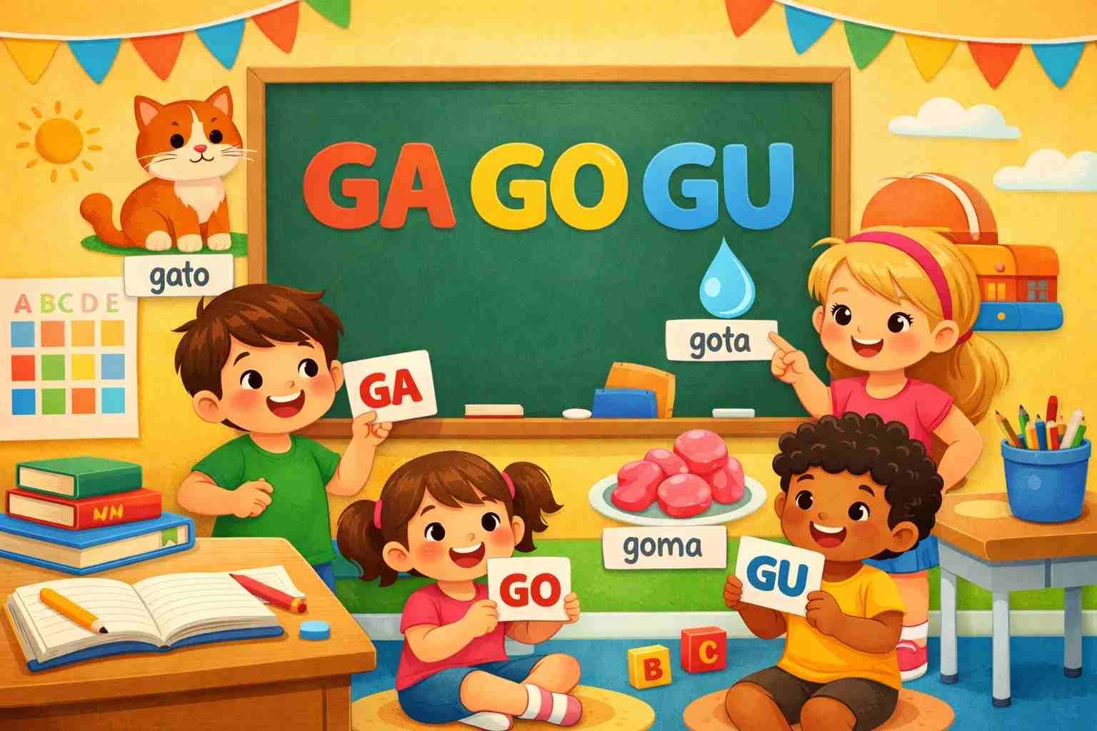 Atividades com ga go gu para niños con palabras y ejemplos educativos