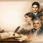 Autores de la literatura moderna con libros clásicos y ambiente académico