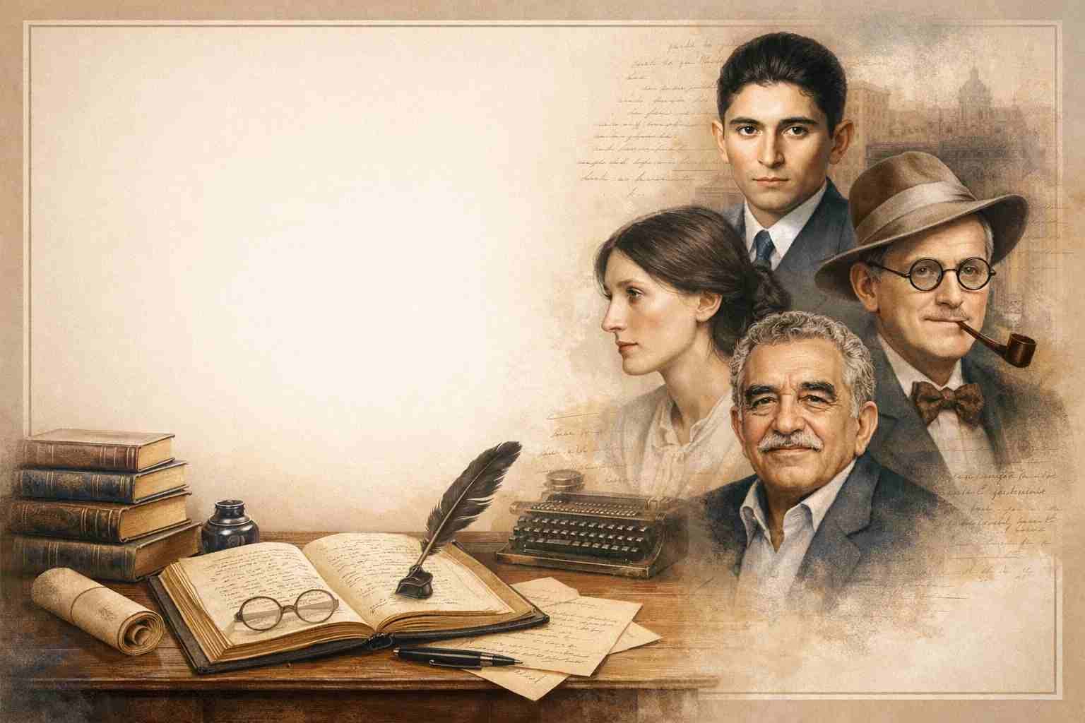 Autores de la literatura moderna con libros clásicos y ambiente académico